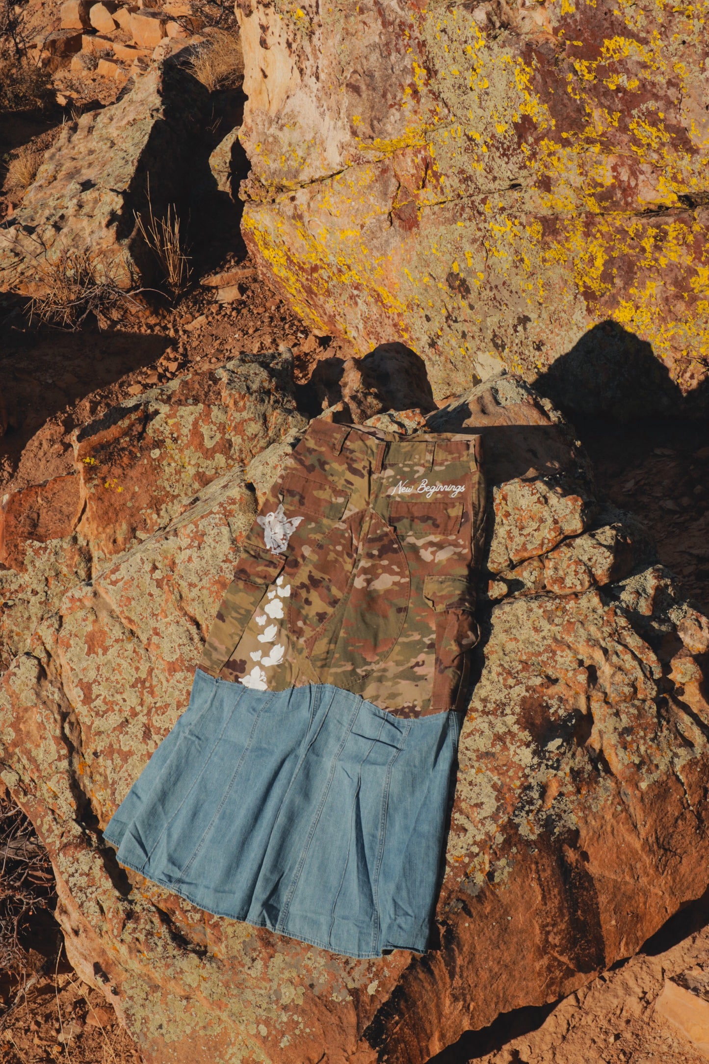 THE CAMO DENIM CARGO SKIRT